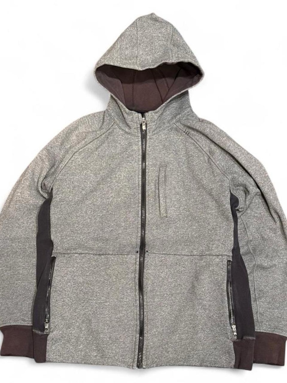 Lululemon Best Coast Distressed Two Toned Grey Cotton Zip Up Hoodie